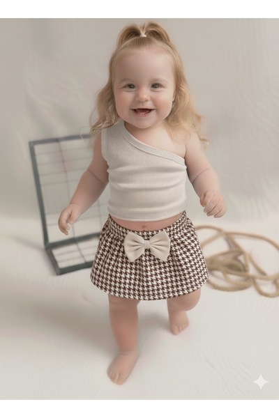 BAHNUR Baby Kids Single Sleeve Crop Skirt Set - White-Garden Colors