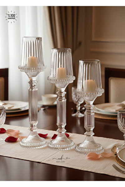 Paşabahçe Kristal Cam 3lü Şamdan ve Mumluk