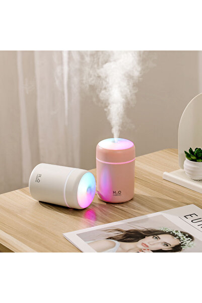 İle H2O 300ml Renkli Işıklı Ultrasonik Buhar Makinesi Mini Hava Nemlendirici Ev Araba İçin