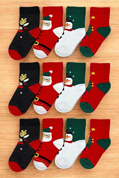 tibo 12 чифта безшевни зимни дебели хавлиени детски чорапи с коледни чорапи