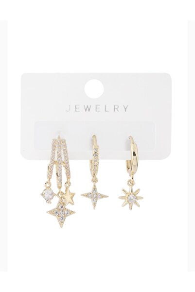 Duo üçlü çelik yıldızlı küpe