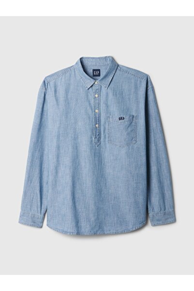 GAP Erkek Mavi Gap Logo Pullover Chambray Gömlek