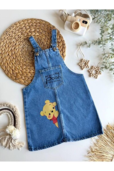 shop Kız Çocuk Winnie Baskılı Ayarlanabilir Askılı Cepli Salopet Kot Elbise