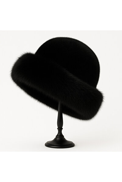 Butik Siyah Kadın Peluş Şapka – Yumuşak Kürk Görünümlü Bere