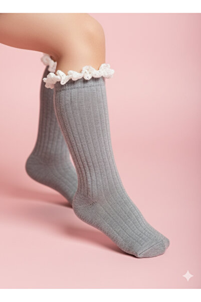 Ekinoks Girl's Knee-High Socks Cotton Ribbed Lace Fragrant Breathable Anti-Sw...