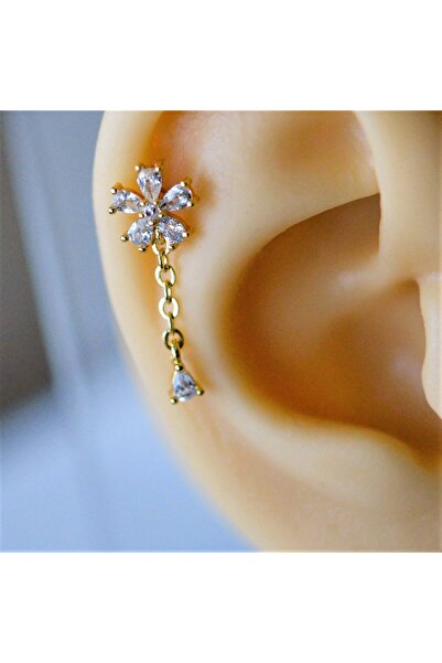 Heppii Cerrahi Çelik Zincir Sallantılı Çiçek Tragus Piercing Helix Kıkırdak Lob