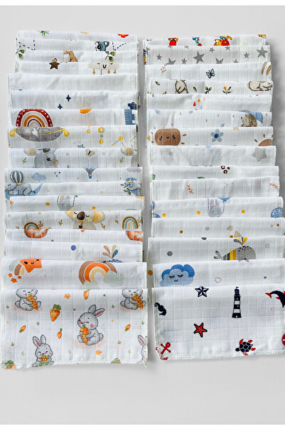 COOLMINIES Cotton Muslin 10-Piece Mixed Pattern Baby Boy Mouth Wipes Baby Wipes