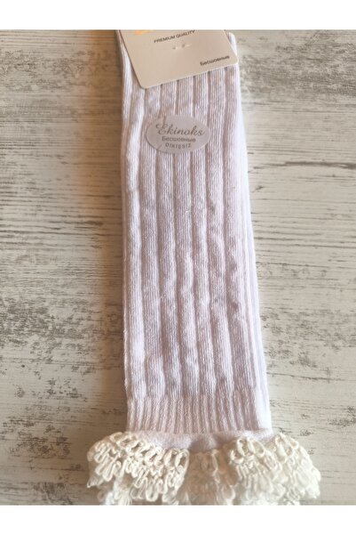 Ekinoks Girl's Knee-High Socks Cotton Ribbed Lace Fragrant Breathable Anti-Sweat Single White