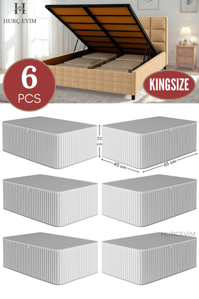 HURCEVİM 6 Adet - Antrasit Çizgili Büyük Boy Hurç Seti - Baza Altı Ve Çekyat Tipi Organizer - 65 x 45 x 22 Cm