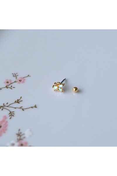 Heppii Hologram Çiçek Helix Piercing Kıkırdak Cerrahi Çelik Gold Renk