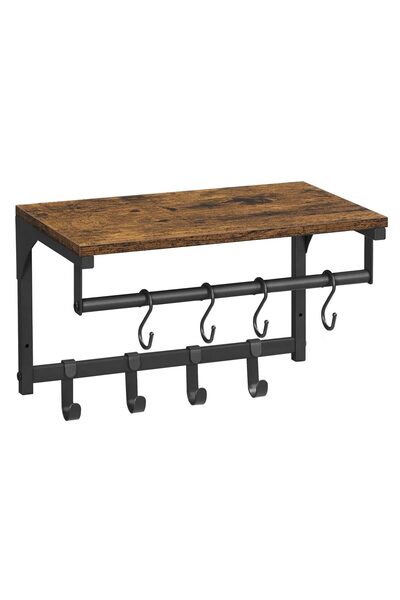 Mercaton Cuier de perete cu raft, Mercaton, 8 carlige, otel, pal, negru si ma...