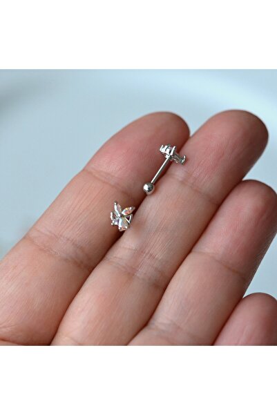 Heppii Hologram Çiçek Helix Piercing Kıkırdak Cerrahi Çelik Gümüş Renk