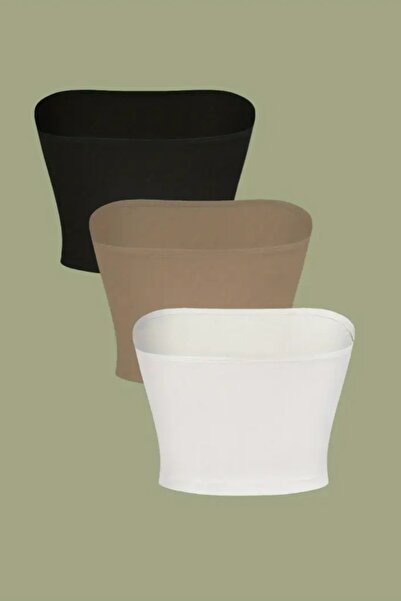 Olyssia Дамски комплект от 3 части без презрамки бюстие къса блуза / прилепваща по тялото еластична шик бандо блуза