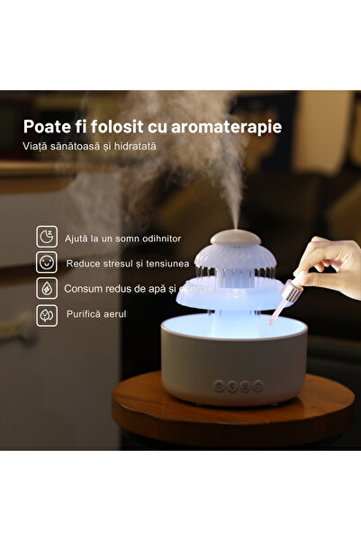 G-Merc Umidificator Aer Ultrasonic Fântână G-Merc®, 600ml, LED 7 Culori, Ultra-Silențios, USB-C, Alb