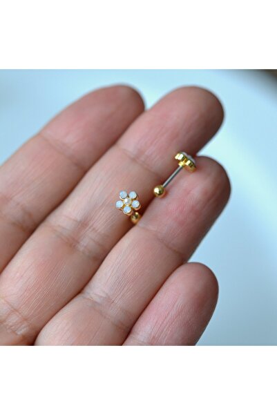Heppii Çiçekli Helix Piercing Kıkırdak Cerrahi Çelik Gold Renk
