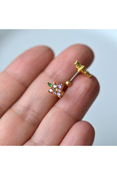Heppii Mor Çiçekli Helix Piercing Kıkırdak Cerrahi Çelik Gold Renk