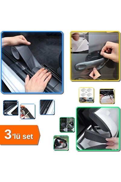 HerEveOyuncak Araba Kapı Kolu Koruyucu Film 4lü Set ve Karbon Fiber Bant & Ay...