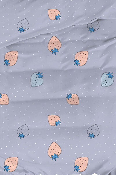 Eponj Home Tek Kişilik Pamuklu Nevresim Takımı 3 Parça – Çilek Desen – Gri / Yumuşak Dokulu