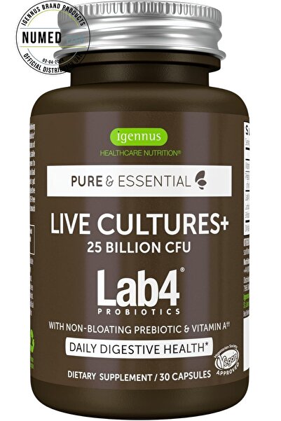 Igennus كبسولات Live Cultures+ Lab4 Probiotics وPrebiotic غير المسببة للانتفا...