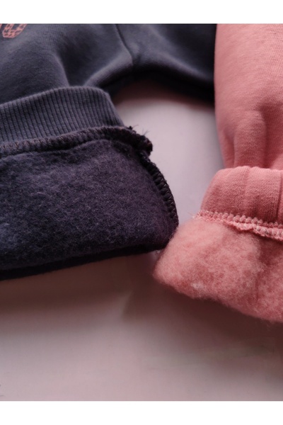 Beray Bebe Girl's Three Thread Ribbed 2-Piece Set |   Sweatshirt & Sweatpants |   Bow Printed