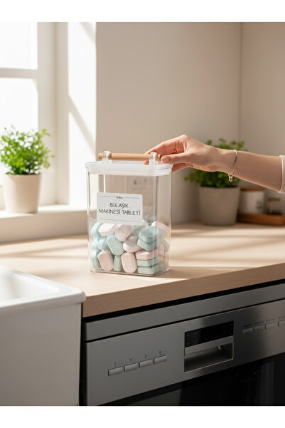 zezedesing Διαφανές βάζο για ταμπλέτες πλυντηρίου πιάτων Vacuum με ξύλινη λαβή 2000ML