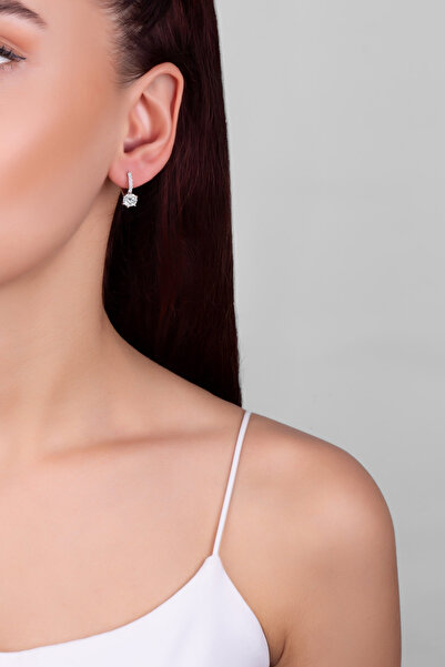 So CHIC... Mozanit Aurası 18 Ayar Beyaz Altın Kaplama Gümüş Küpe