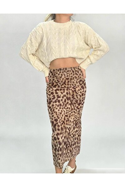 Linich&Co Leopard Pattern Double Layer Tulle Stretchy Long Skirt
