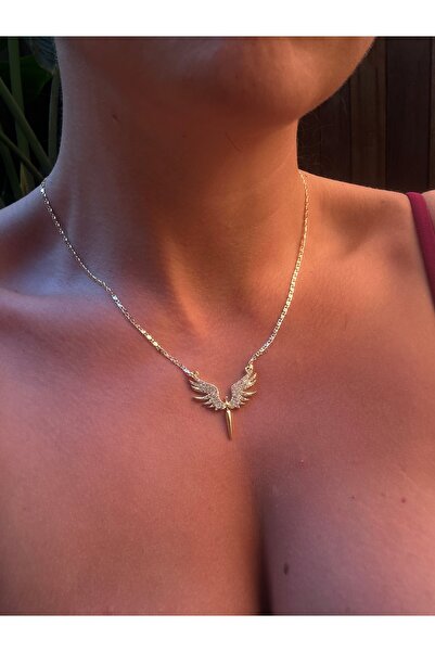 pop up store Zirkon Taşlı Ezme Zincir Melek Kolye