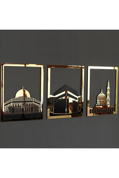 Genel Markalar Şıkşok Mescid-i Aksa Mescid-i Haram & Mescid-i Nebevi Kare 3'lü Set Islami Dekor