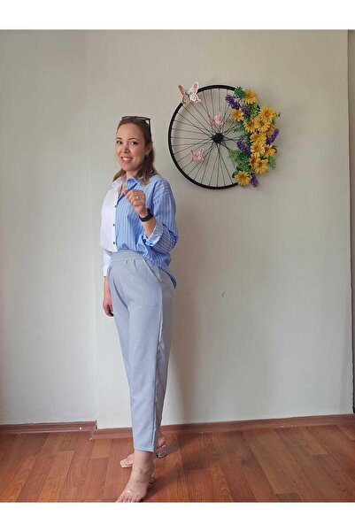 GAMZE ALPTEKİN Linen Blended High Waist Lycra Women's Baggy Trousers