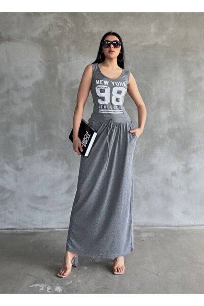 GAMZE ALPTEKİN Imported Compact Single Jersey Fabric Printed Maxi Dress Blouse Skirt Look