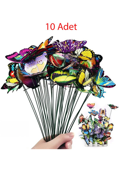 TEMMUZ HOME 10 Adet Dekoratif Kelebek Saksı Ve Bahçe Dekorasyonu Için Yaylı Rüzgar Ile Sallanan Kelebekler
