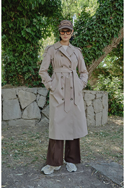 Fatma Atasoy Premium Sütlü Kahve Oversize Trençkot