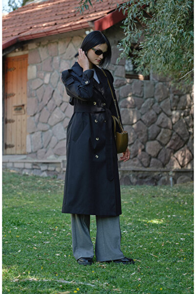 Fatma Atasoy Premium Siyah Oversize Trençkot