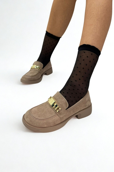 inizio Γυναικείο Loafer με μπεζ σουέντ πόρπη GD1122