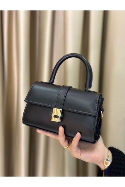 VELLICHOR Geantă Crossbody Mini Size cu capac și cataramă aurie, neagră