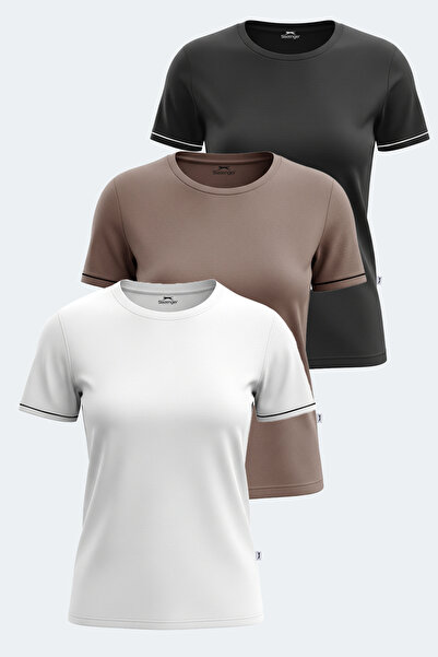 Slazenger Vitya Set of 3 Women's White - Black - Mink T-Shirts
