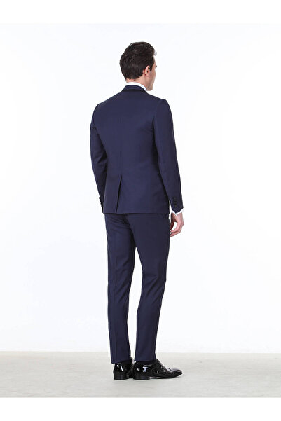 Kip Saks Düz Slim Fit Kruvaze Yaka Dokuma Smokin Takım Elbise