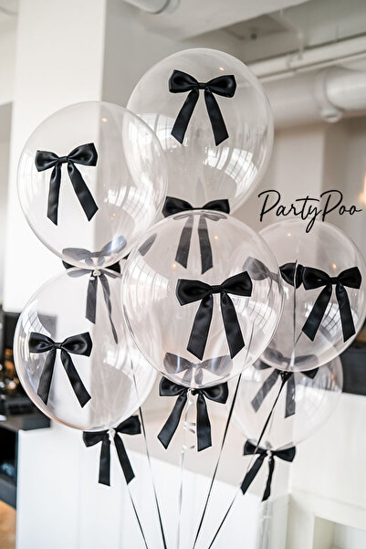 PartyPoo مجموعة بالونات على شكل فيونكة سوداء 10 بالونات شفافة 10 بالونات سميك...