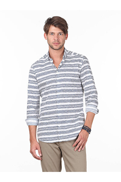 Kip Смугаста сорочка з принтом, slim fit, ткана, 100% бавовна