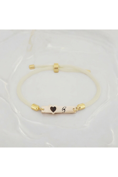 ARCHINO GOLD 14 Ayar Altın Plakalı G Harfine Özel Beyaz Örgü İpli Kalp Figürl...