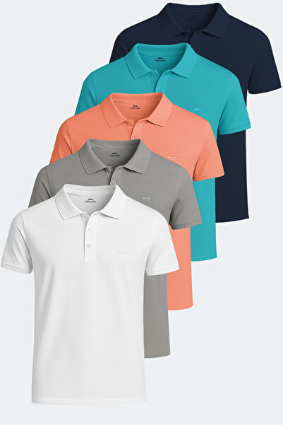Slazenger Σετ SOHO με 5 ανδρικά μπλουζάκια - Λευκό - Γκρι - Ναυτικό μπλε - Σομόν - Τυρκουάζ