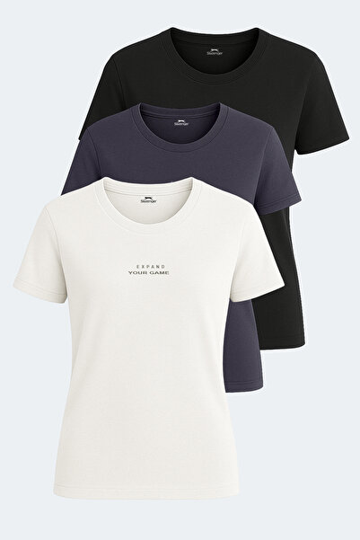 Slazenger Paytons Set of 3 Women's Ecru - Black - Dark Gray T-Shirts