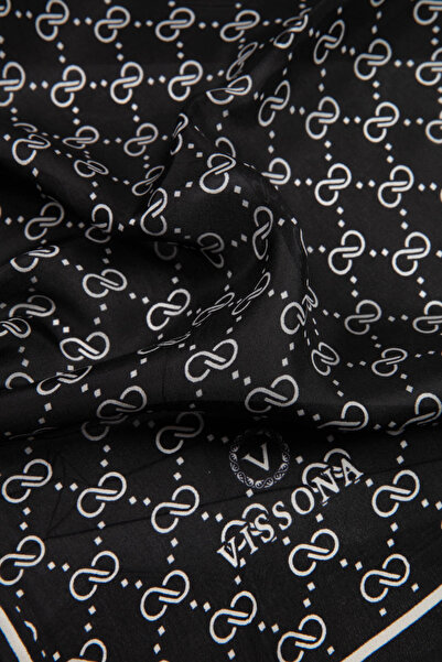 Vissona 100% silk small motif patterned black - black colored 92x210 shawl