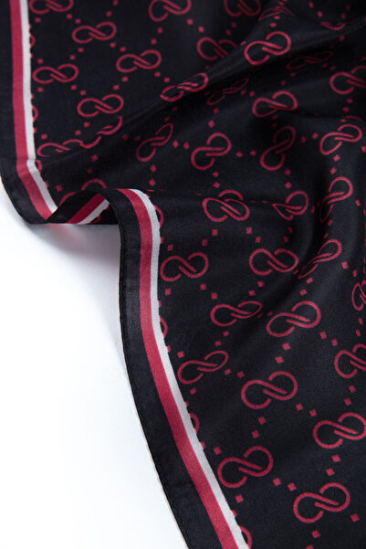 Vissona 100% Silk Tiny Motif Patterned Black - Burgundy Colored 92X210 Shawl