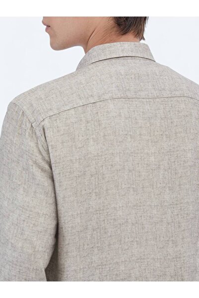 Kip Bej Baskılı Regular Fit Dokuma Casual Gömlek