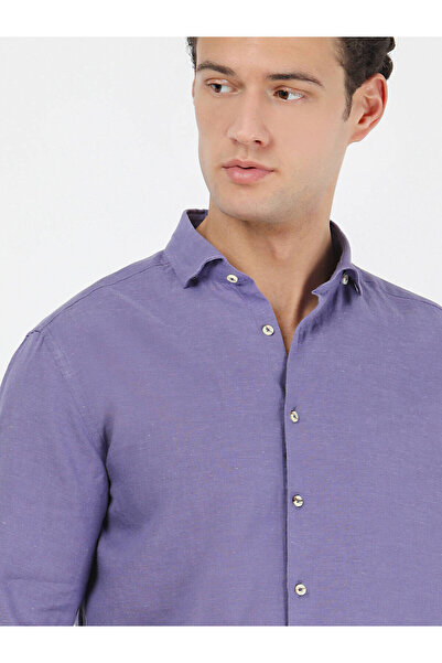 Kip Лилава обикновена ежедневна тъкана риза от смесен памук