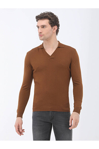 Kip Πλεκτό πουλόβερ με γιακά πόλο κανέλας