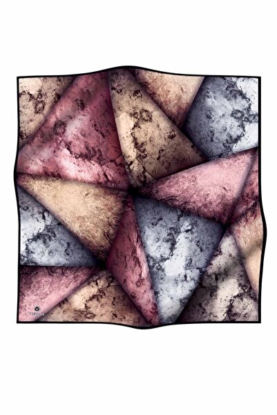 Vissona 57% Silk 43% Viscose Twill Silk Textured and Geometric Patterned Powder - Gray Colored 90X90 Scarf Dikim Şe