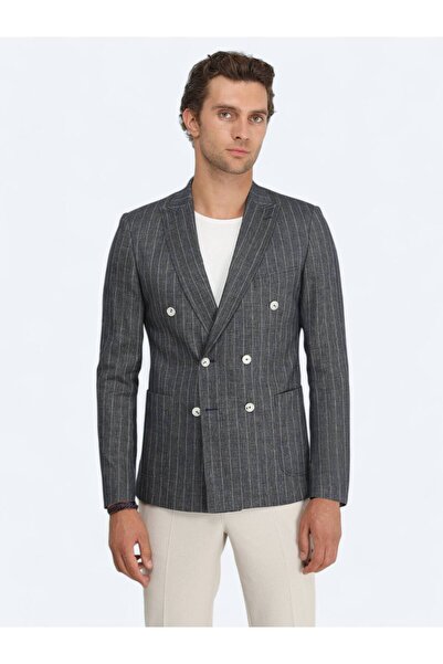 Kip Jachetă din amestec de in, cu dungi Indigo